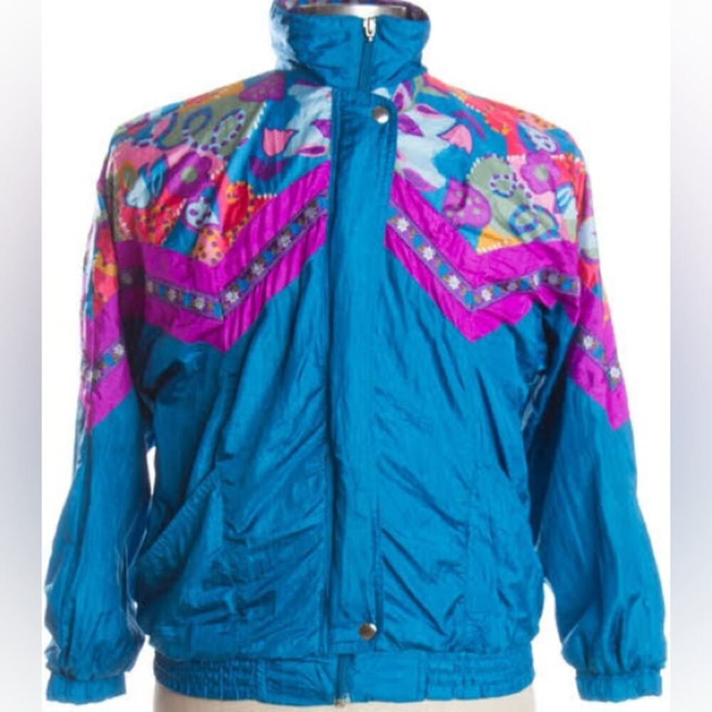 NWT Vintage BOLO Spirit Blue Colorful Granny-core 90’s Nylon Zip Bomber Jacket